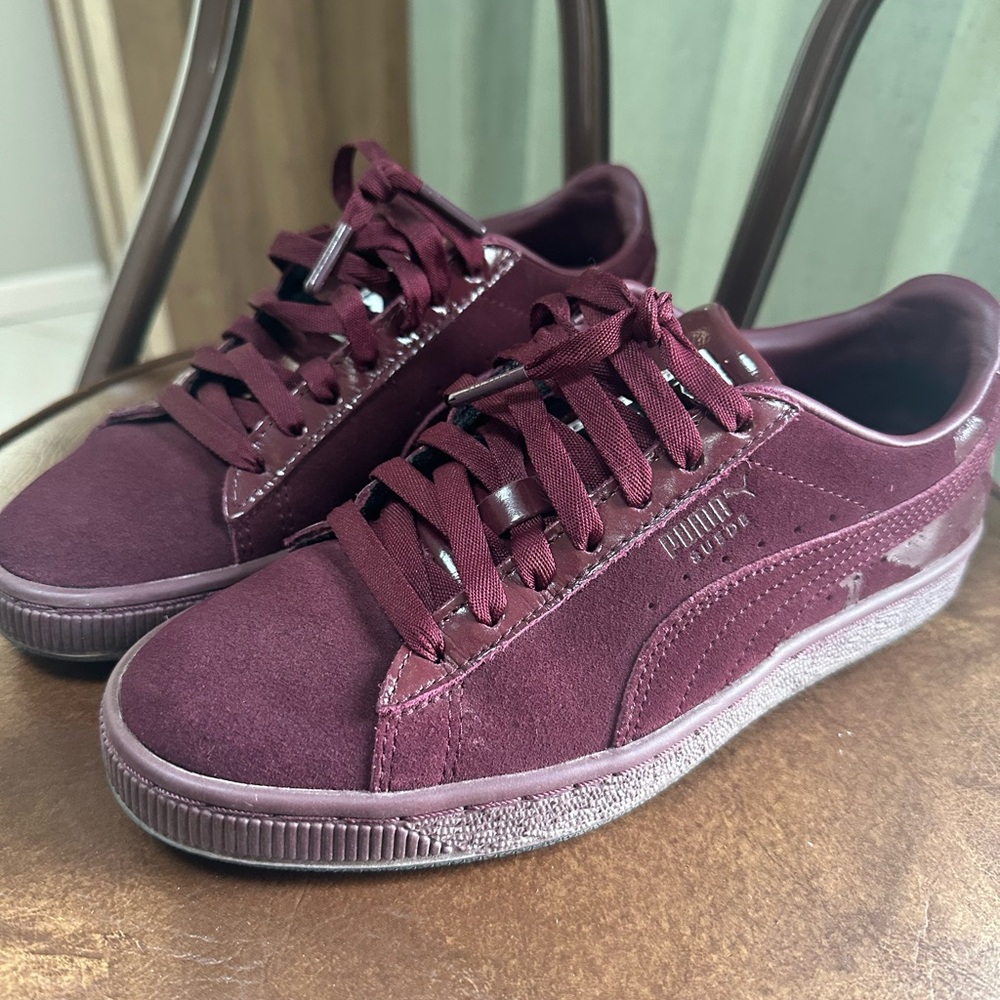Puma Women's Maroon Suede Lace-Up Sneakers